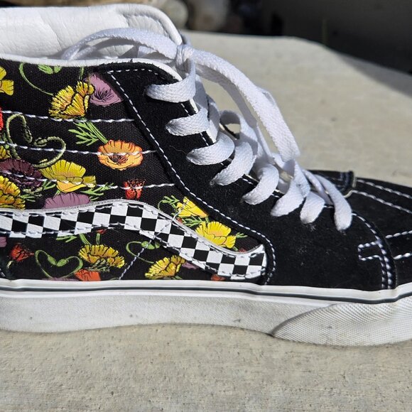 Vans Sk8-Hi Poppy Checkered Black Platform 2.0 Shoes W7 - Picture 2 of 4